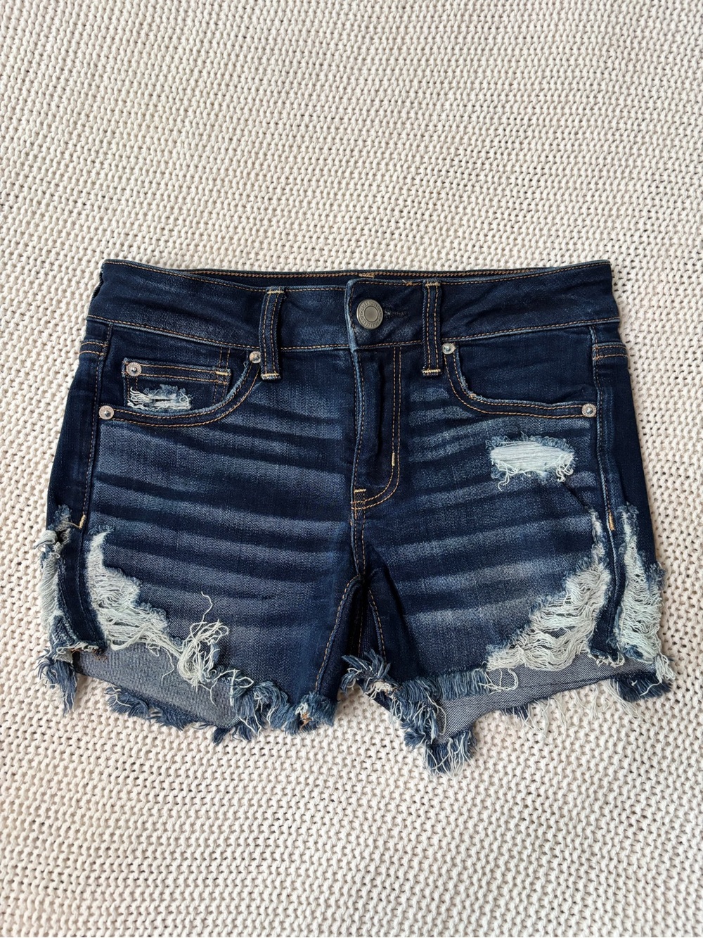 American Eagle Outfitters Dark Blue Distressed Denim Shorts